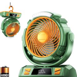 Camping LED Fan with Light, 40000mAh Rechargeable Battery Powered Outdoor Tent Fan with Light and Hook, 4 Speed, Personal USB Desk Fan for Camping, Fi