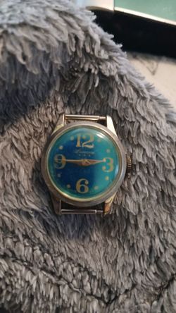 Lucerne Vintage Watch Head Gold Tone Blue Dial