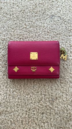 Vintage MCM Hot Pink Leather Tri-fold Chain Logo Wallet