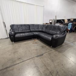 Black Leather Tufted Sectional Sofa with Chrome Legs