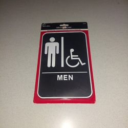 6" X 9" MENS WASHROOM SIGN WITH BRAILLE FROM HILLMAN SIGN CENTER NEW FACTORY SEALED 