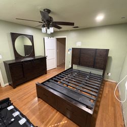 Rustic Magnussen Sliding Barn Door Dresser & Matching Queen Bed Frame