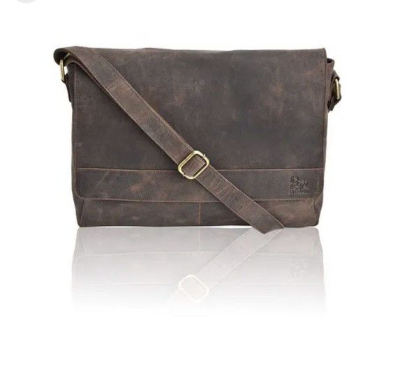 Vintage Style Dark Estalon Genuine Leather Messenger Bag 14inch Laptop Leather Bag