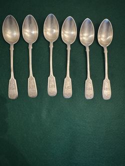 Antique (1891) 6 Imperial Russian Silver Tea Spoons 