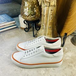 Men’s Saks Fifth Avenue 11852 09 Size 8.5 Sneakers White Leather Made In Italy