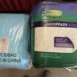 2 Bags Of Underpads/Chux.  Depends Brand And Unknown Brand