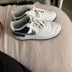 Nike Air Force 1 Navy Blue White And Silver 