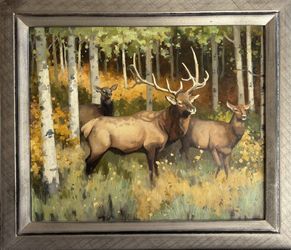 Elk In The Aspen Grove Oil Painting