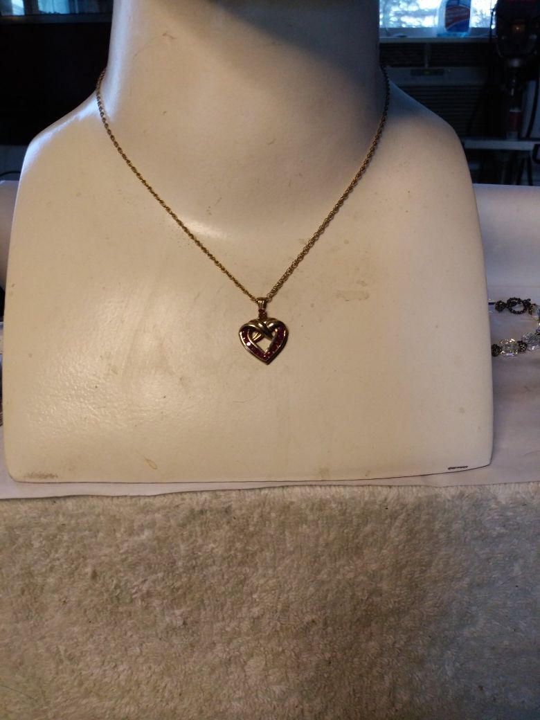 Gold over 925 Sterling ruby pendant and chain