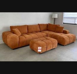 Sectional Sofa Orange Plush Cozy NEW 