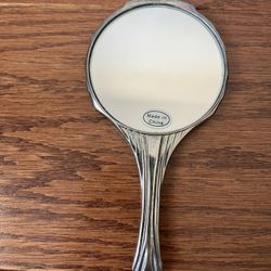 Vintage 5.25 Inch Silver Plated Handheld Mirror With Pouch New Inbox