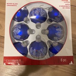 2nd Boxed Blue Glass Ornaments 8pcs