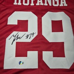 49er Hufanga signed jersey w/beckett COA
