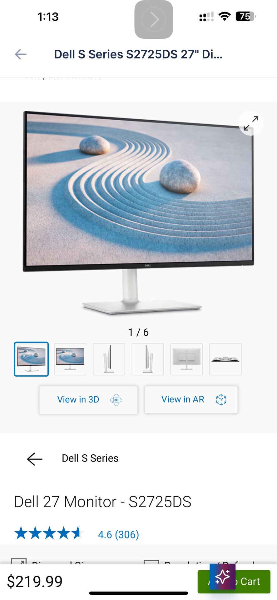New Dell S Series S2725DS 27" Display QHD Monitor