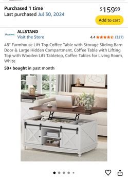Allstand 48" Farmhouse Lift Top Coffee Table White
