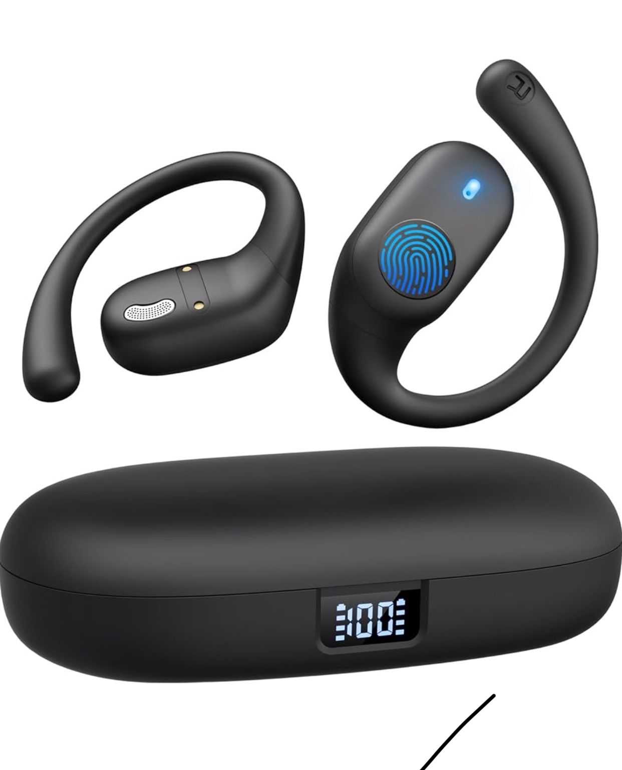 Open Ear Headphones, Bluetooth Headphones 5.3 Sports with Smart Digital Display, 36H Playtime, IP54 Waterproof, Wireless Earbuds Lightweight Design Fi