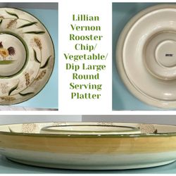 Lillian Vernon Rooster Chip/Vegetable/Dip Large Round Serving Platter 