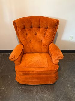 Mid-Century Orange Velvet Swivel Armchair