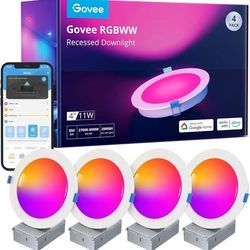 Govee Smart Recessed Lighting 4 Inch, Wi-Fi Bluetooth Direct Connect RGBWW LED Downlight, 65 Scene Mode, Work with Alexa & Google Assistant, LED Reces