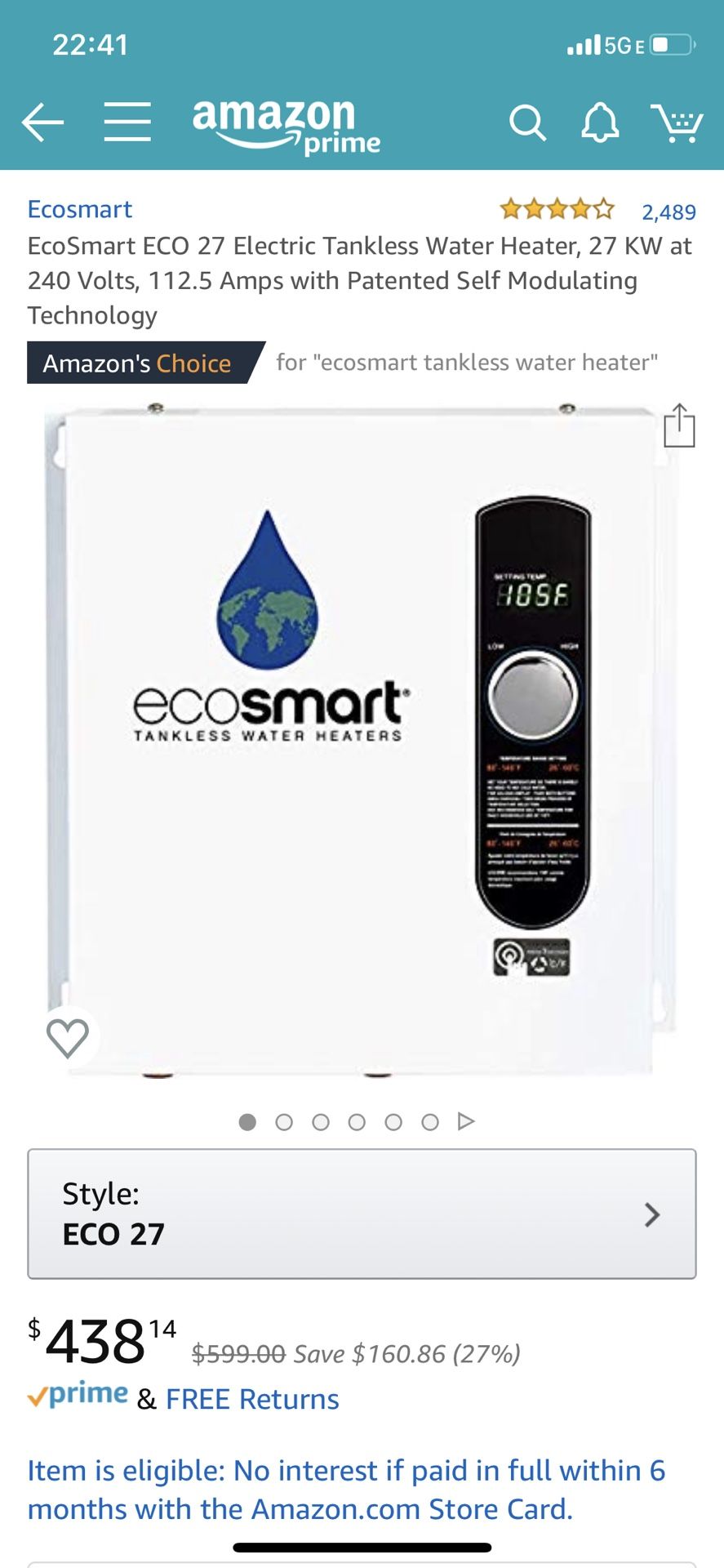 Ecosmart 27 tankless hot water heater