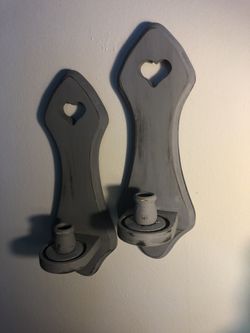 Pair grey candle holders