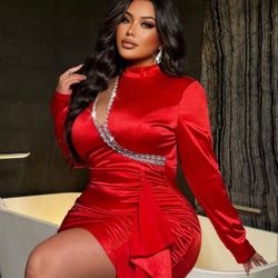 Red satin party dress Size XL