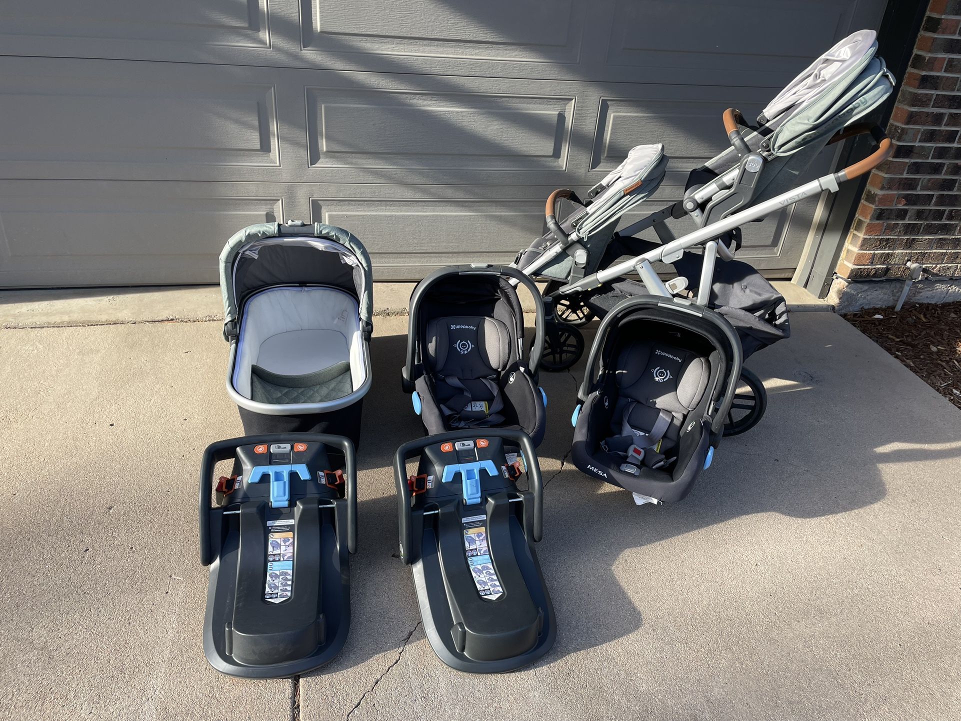 Uppababy Double Stroller, Car Seats And Bases X2, Bassinet