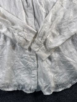 Women’s Large White Floral Lace Blouse Button Front Long Sleeve Sheer Top