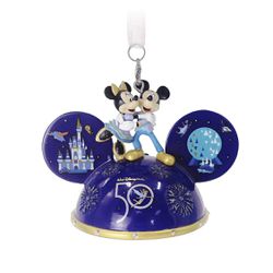 Disney World 50th Anniversary Mickey Minnie Light-Up Ear Hat Ornament