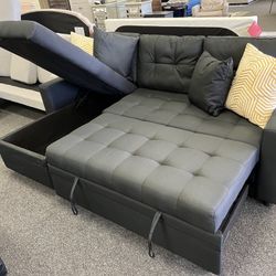 Black Linen Sleeper Sofa 87x56