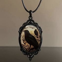 Brand New Beautiful Black Raven Bird Pendant Necklace In Gift Box 