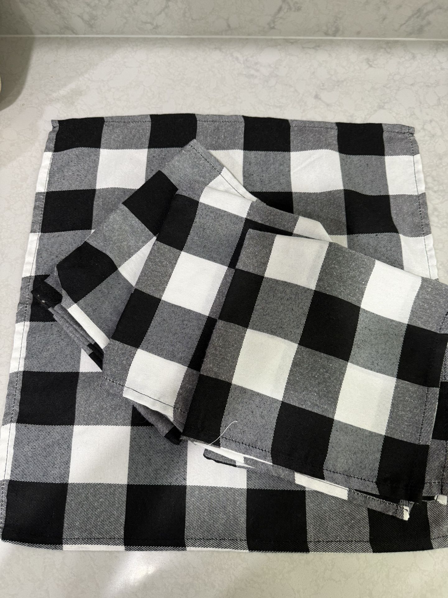 Set Of Six Black And White Plaid Cloth Napkins