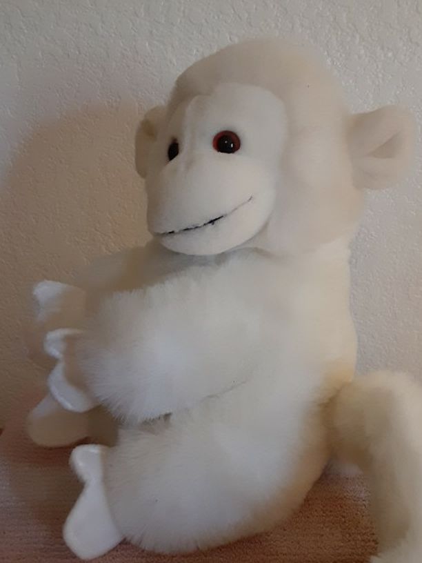 White, Fluffy Stuffed Monkey.  14" Tall