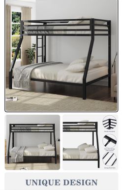 The Sifurni Twin Over Full Bunk Bed Frame in Matte Black