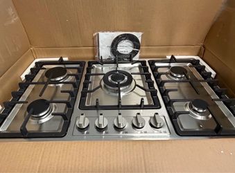34 in 5-Burner Gas Cooktop Stainless Steel, Natural Gas Hob With Flame Failure Protection & Electronic Ignition, 5 Independent Knob Controls, NG Gas S