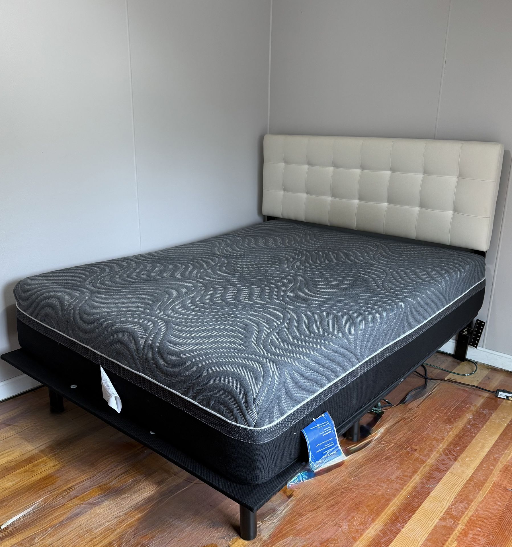 Adjustable Queen Bed Frame + Sealy Posturepedic Mattress - $300