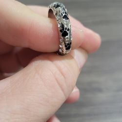 Silver Paw Print And Gem Ring
