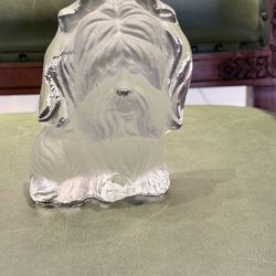 Viking Yorkshire Terrier Yorkie Frosted Clear Glass Dog Paperweight ~ Vintage
