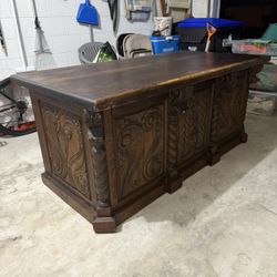 Large Solid Wood Carved Desk