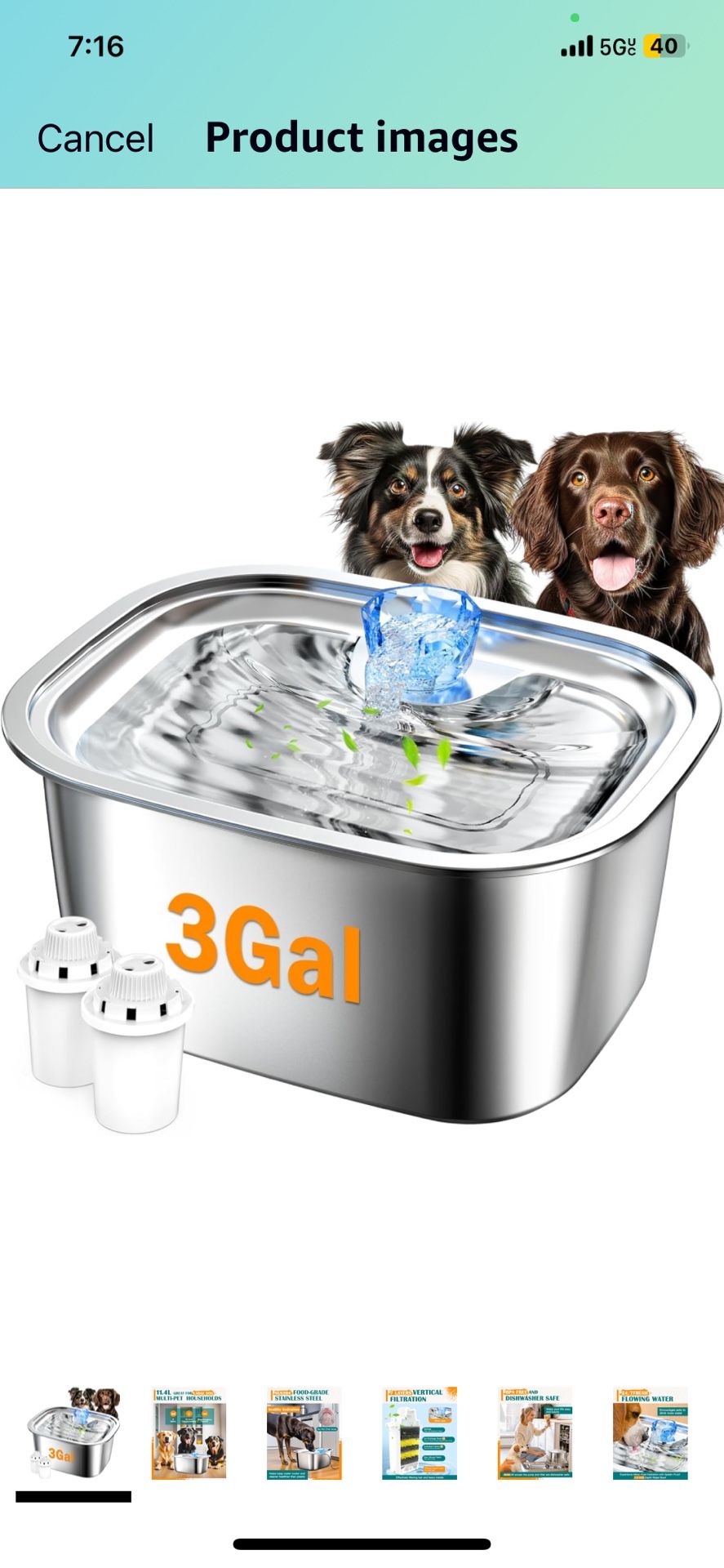 New Dog Water Fountain Gallon Stainless Steel