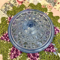 Vintage Blue Glass Lidded Candy Dish