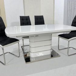 Dining Table Set 4 Chairs New Glossy White