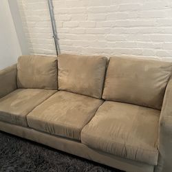 Comfy Beige Couch + Ottoman — Priced to Sell! $60 OBO
