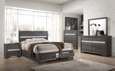 Modern Dark Grey Bedroom Set Bed w/ Drawers