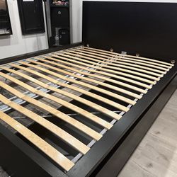 IKEA Malm Queen Bed Frame w/ 2x Storage Drawers, Luroy Slatted Bed Base &Skorva Center Support Beam