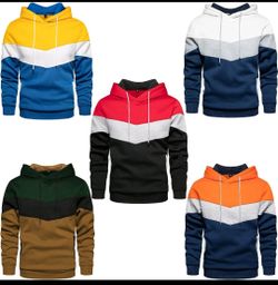 ​Colorblock Pullover Hoodie Yellow White Blue Men's Size M/L/XL(Runs Small / Slim Fit)