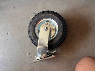 Pneumatic Swivel Caster with Oversized Air-Filled Rubber Tire and 5/8" Bore Centered Axle, Ribbed Tread Heavy-Duty Caster Wheel