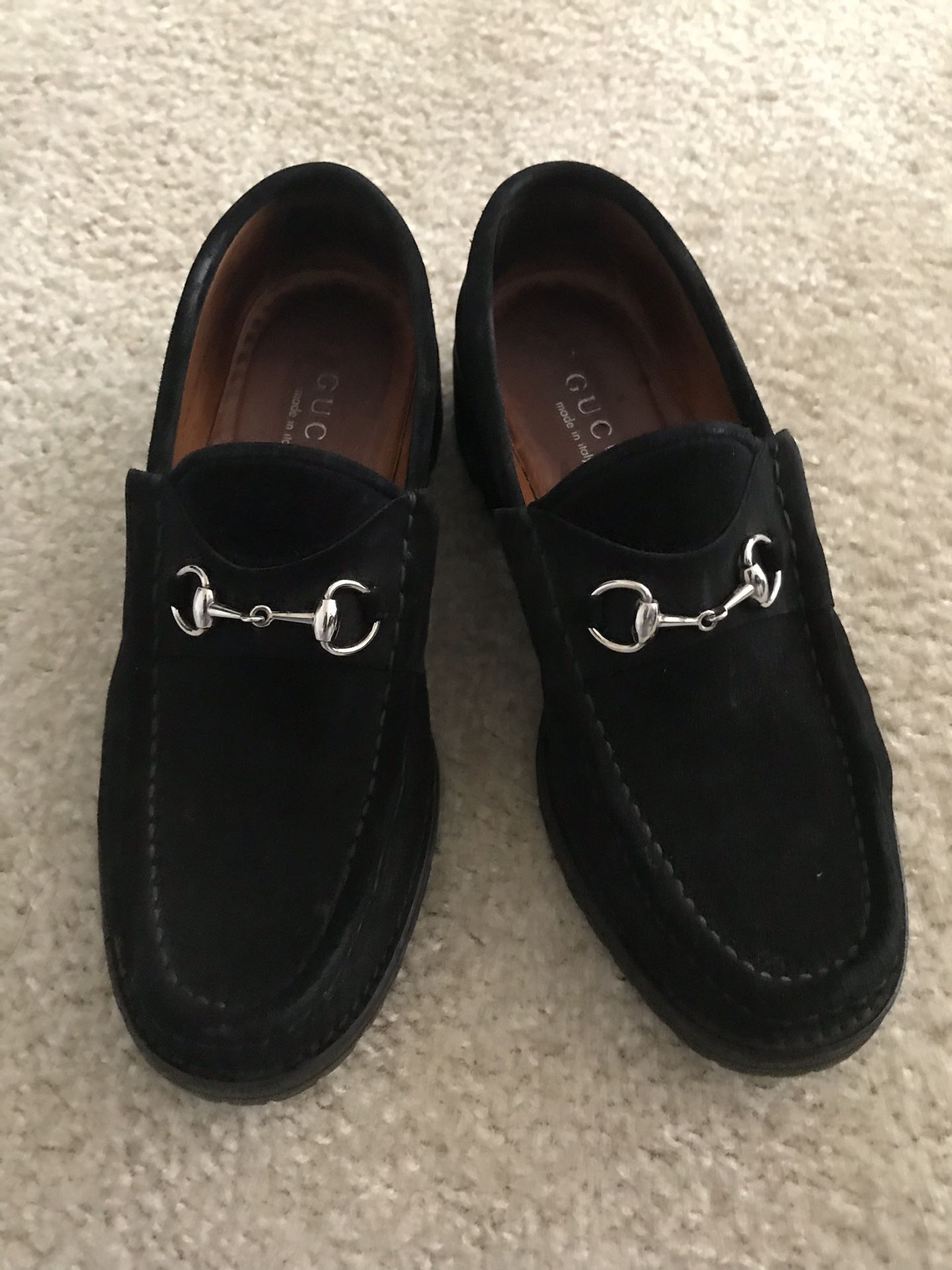Gucci women black suede iconic luxury loafers 7.5