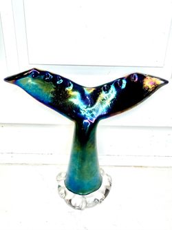 Iridescent glass whale or mermaid tail glass art