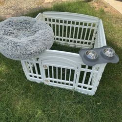 Puppy Crate, Dog Bowl And Water Bowl, Dog Bed.